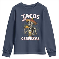 Tacos and Cervezas Youth Sweatshirt Funny Skeleton Drinking Beer Lovers - Wonder Print Shop