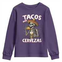 Tacos and Cervezas Youth Sweatshirt Funny Skeleton Drinking Beer Lovers - Wonder Print Shop