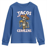 Tacos and Cervezas Youth Sweatshirt Funny Skeleton Drinking Beer Lovers - Wonder Print Shop
