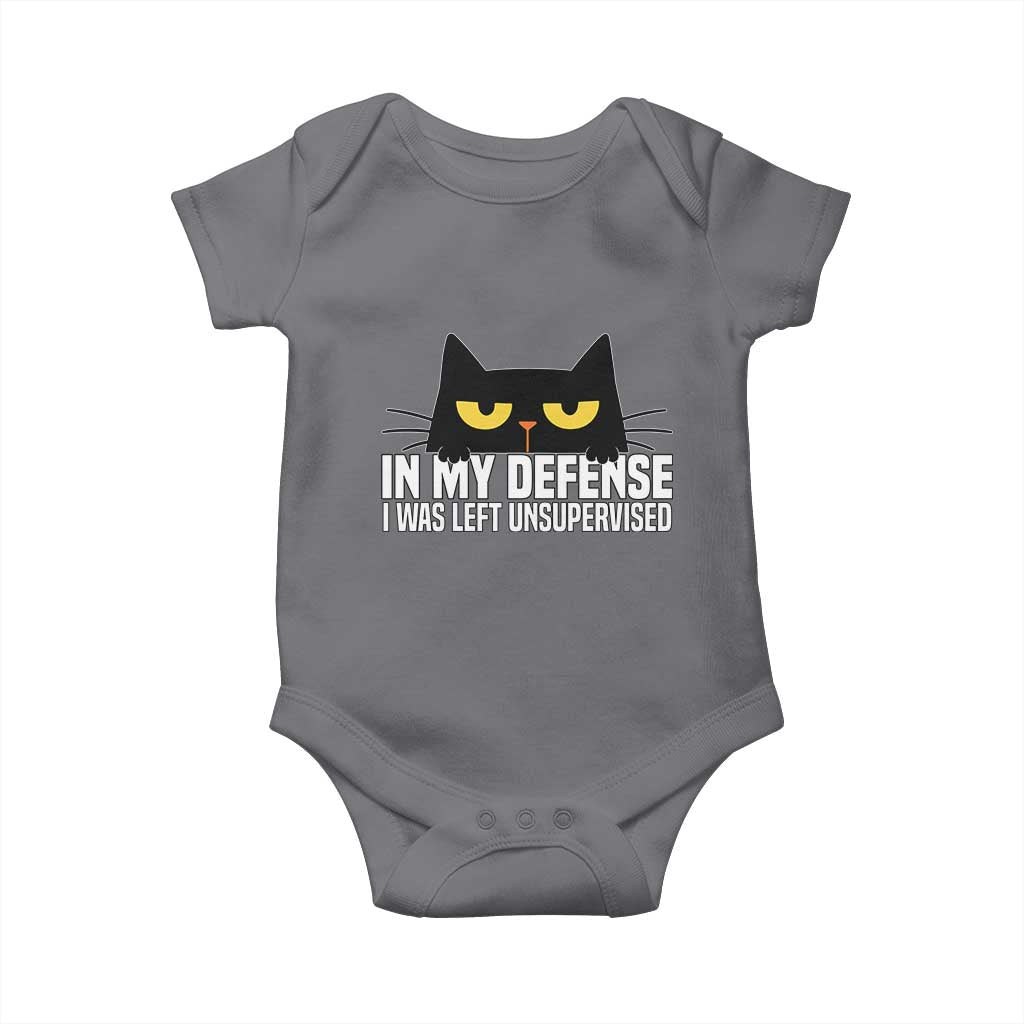 Sarcastic Black Cat Baby Onesie In My Defense I Was Left Unsupervised - Wonder Print Shop