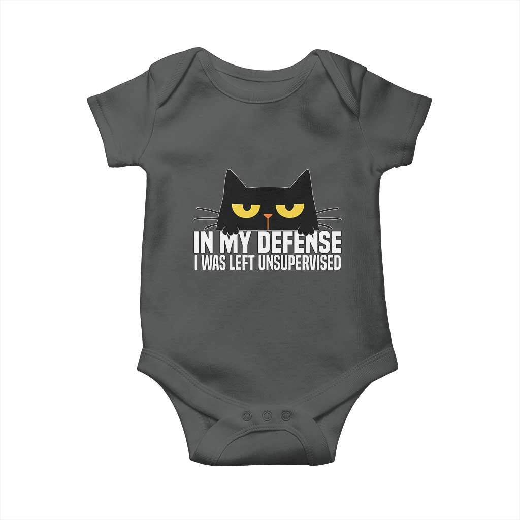 Sarcastic Black Cat Baby Onesie In My Defense I Was Left Unsupervised - Wonder Print Shop