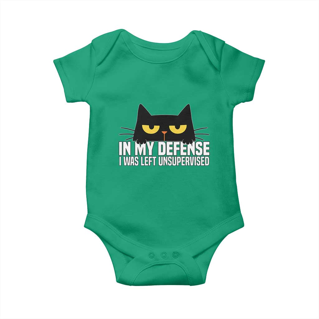 Sarcastic Black Cat Baby Onesie In My Defense I Was Left Unsupervised - Wonder Print Shop