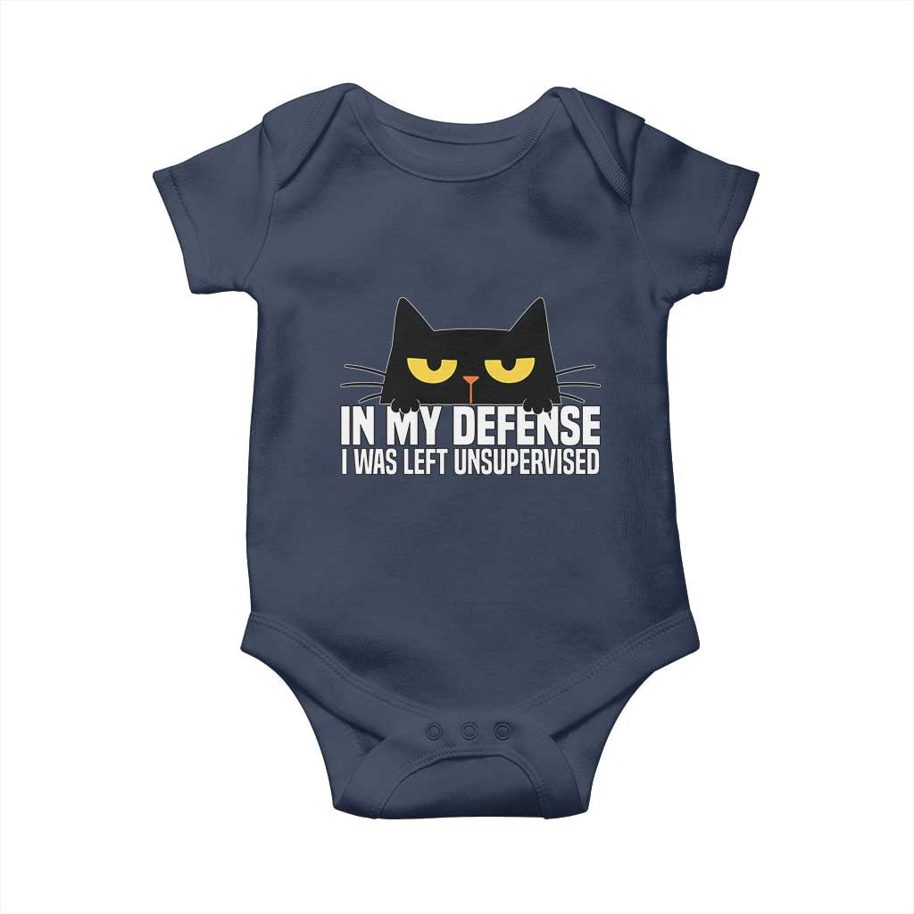 Sarcastic Black Cat Baby Onesie In My Defense I Was Left Unsupervised - Wonder Print Shop