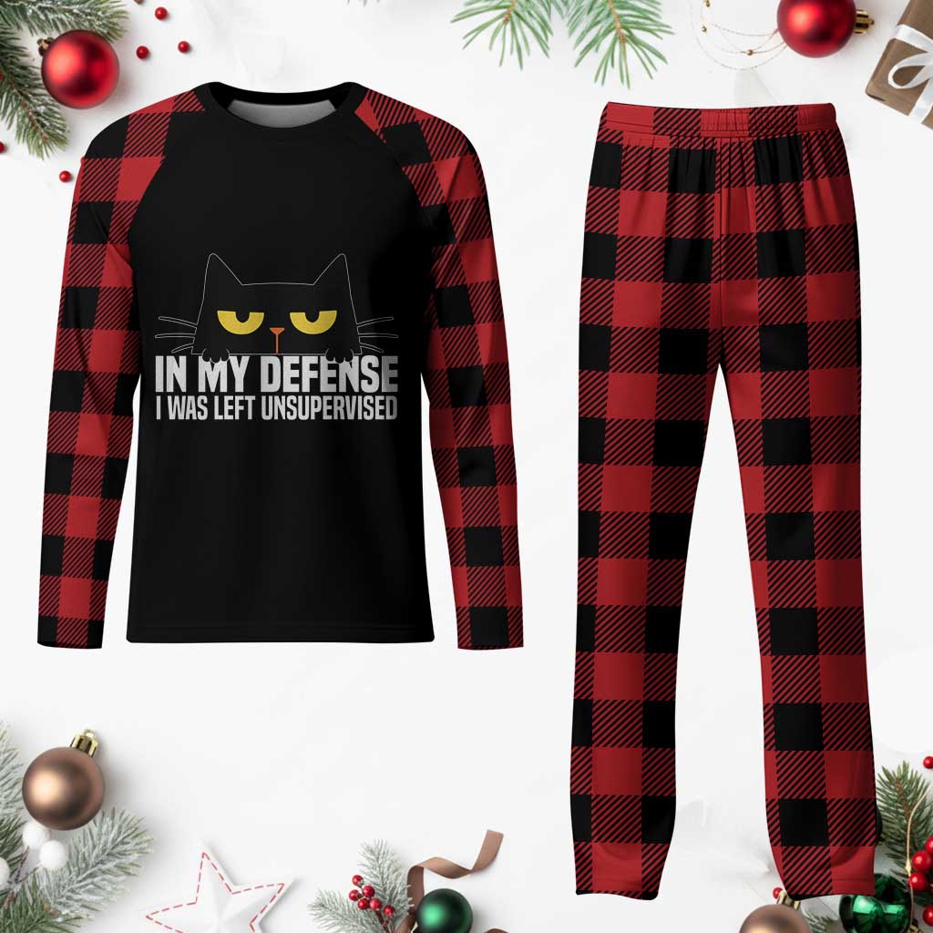Sarcastic Black Cat Plaid Pajama Set In My Defense I Was Left Unsupervised - Wonder Print Shop