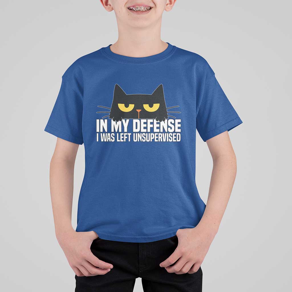 Sarcastic Black Cat T Shirt For Kid In My Defense I Was Left Unsupervised - Wonder Print Shop