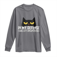 Sarcastic Black Cat Long Sleeve Shirt In My Defense I Was Left Unsupervised - Wonder Print Shop