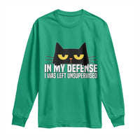 Sarcastic Black Cat Long Sleeve Shirt In My Defense I Was Left Unsupervised - Wonder Print Shop