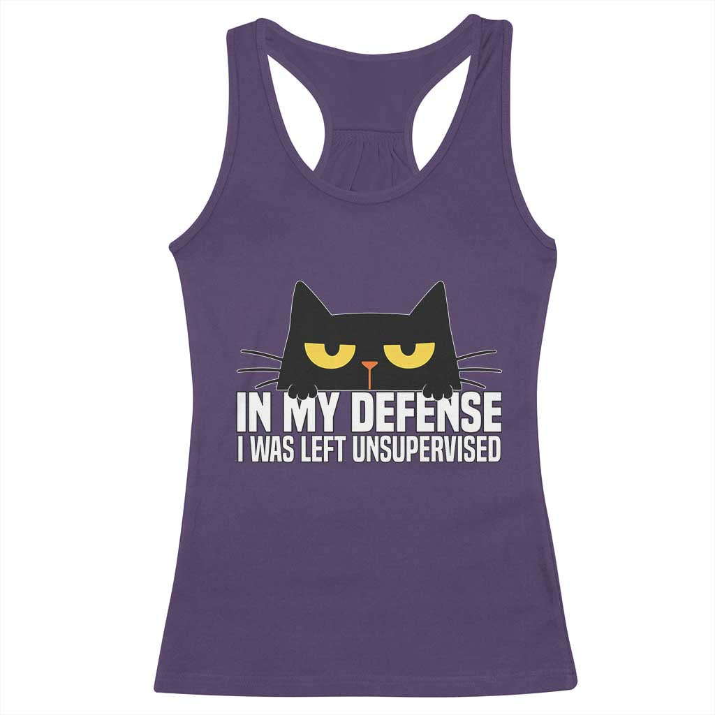 Sarcastic Black Cat Racerback Tank Top In My Defense I Was Left Unsupervised - Wonder Print Shop