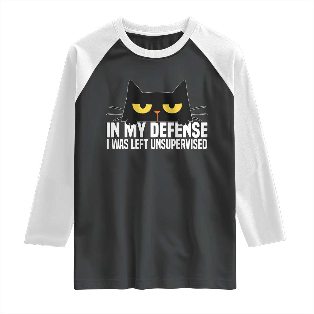 Sarcastic Black Cat Raglan Shirt In My Defense I Was Left Unsupervised - Wonder Print Shop
