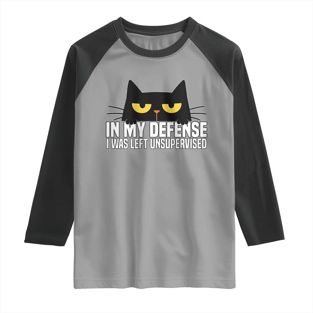 Sarcastic Black Cat Raglan Shirt In My Defense I Was Left Unsupervised - Wonder Print Shop