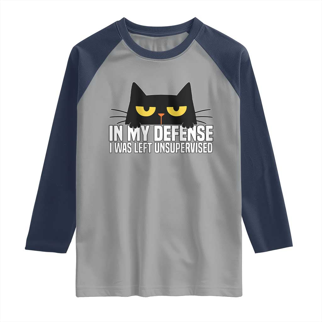 Sarcastic Black Cat Raglan Shirt In My Defense I Was Left Unsupervised - Wonder Print Shop