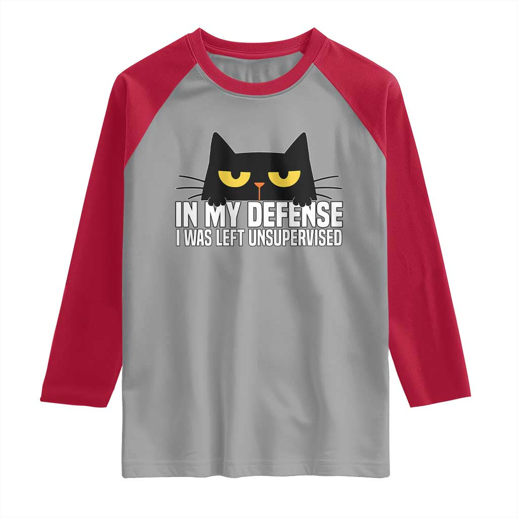 Sarcastic Black Cat Raglan Shirt In My Defense I Was Left Unsupervised - Wonder Print Shop
