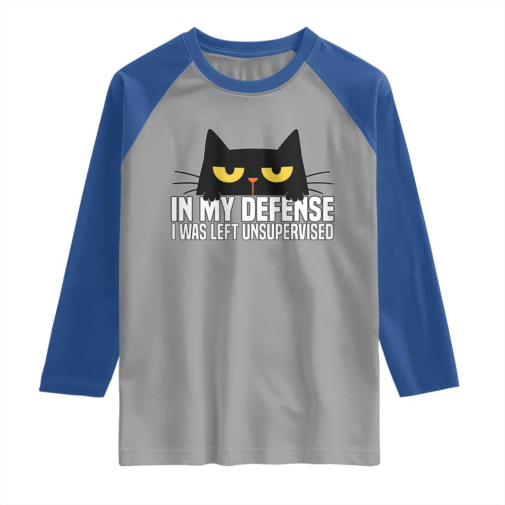Sarcastic Black Cat Raglan Shirt In My Defense I Was Left Unsupervised - Wonder Print Shop