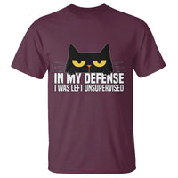 Sarcastic Black Cat T Shirt In My Defense I Was Left Unsupervised - Wonder Print Shop