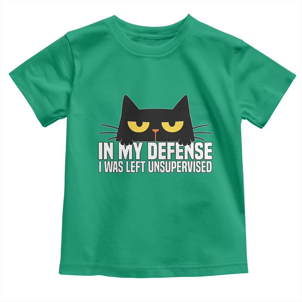 Sarcastic Black Cat Toddler T Shirt In My Defense I Was Left Unsupervised - Wonder Print Shop