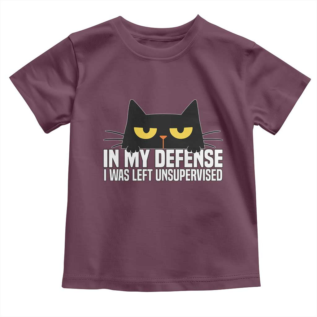 Sarcastic Black Cat Toddler T Shirt In My Defense I Was Left Unsupervised - Wonder Print Shop