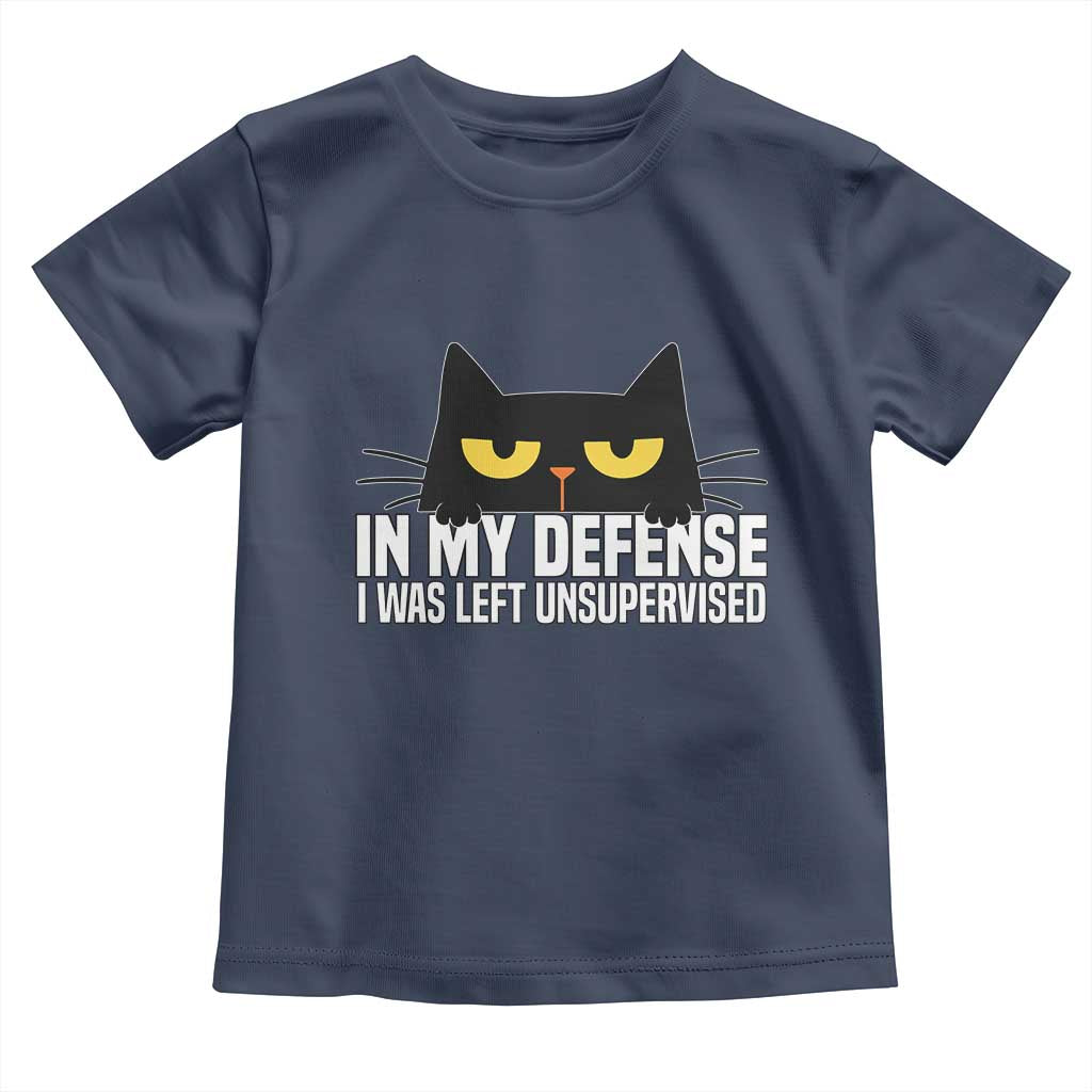 Sarcastic Black Cat Toddler T Shirt In My Defense I Was Left Unsupervised - Wonder Print Shop