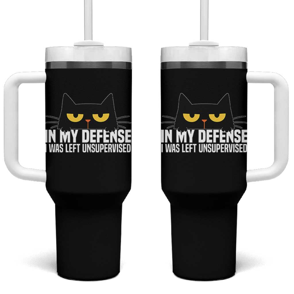 Sarcastic Black Cat Tumbler With Handle In My Defense I Was Left Unsupervised