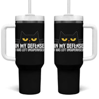 Sarcastic Black Cat Tumbler With Handle In My Defense I Was Left Unsupervised