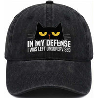 Sarcastic Black Cat Washed Cotton Baseball Cap In My Defense I Was Left Unsupervised
