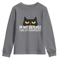 Sarcastic Black Cat Youth Sweatshirt In My Defense I Was Left Unsupervised - Wonder Print Shop