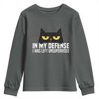 Sarcastic Black Cat Youth Sweatshirt In My Defense I Was Left Unsupervised - Wonder Print Shop