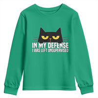 Sarcastic Black Cat Youth Sweatshirt In My Defense I Was Left Unsupervised - Wonder Print Shop