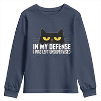 Sarcastic Black Cat Youth Sweatshirt In My Defense I Was Left Unsupervised - Wonder Print Shop