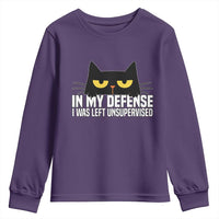Sarcastic Black Cat Youth Sweatshirt In My Defense I Was Left Unsupervised - Wonder Print Shop