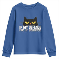 Sarcastic Black Cat Youth Sweatshirt In My Defense I Was Left Unsupervised - Wonder Print Shop