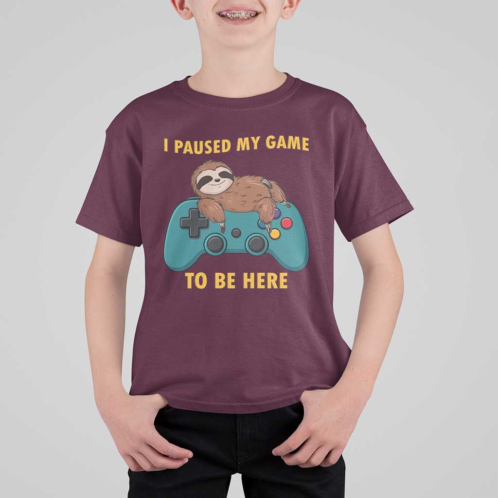 I Paused My Game To Be Here T Shirt For Kid Funny Sloth Gamer Video Games - Wonder Print Shop