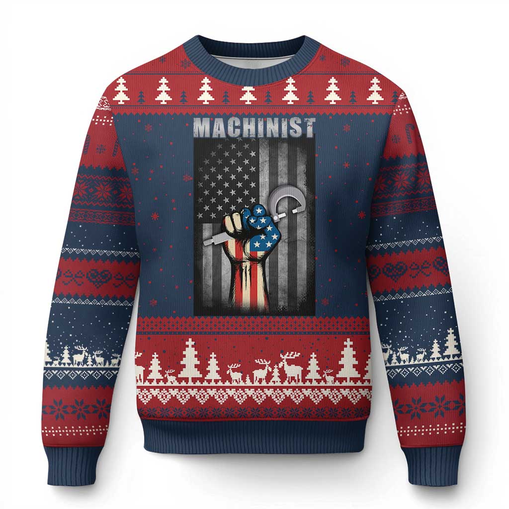 Machinist Patriotic US Flag Ugly Christmas Sweater - Wonder Print Shop