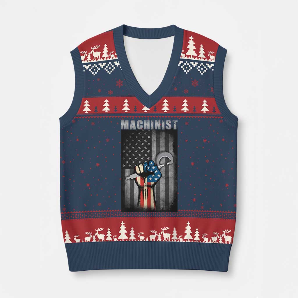 Machinist Patriotic US Flag V-Neck Knit Sweater Vest - Wonder Print Shop