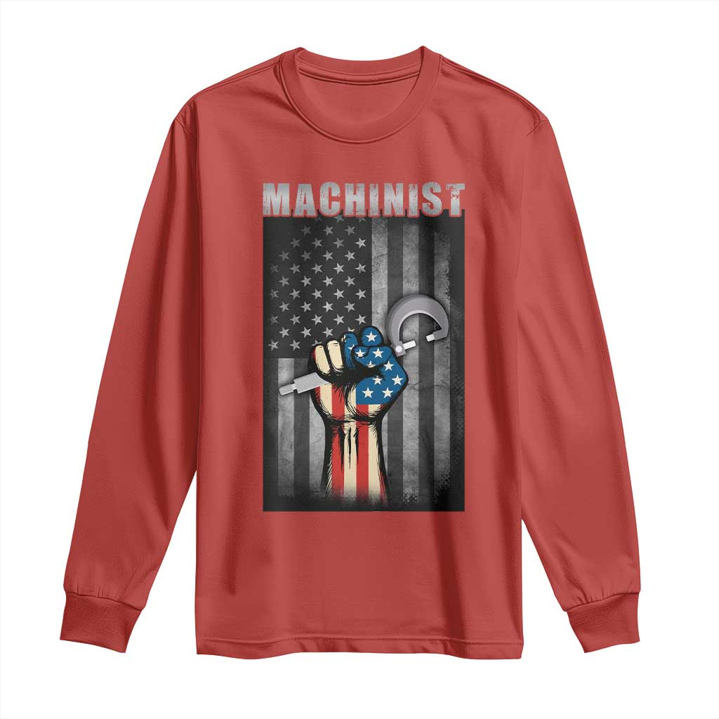 Machinist Patriotic US Flag Long Sleeve Shirt - Wonder Print Shop