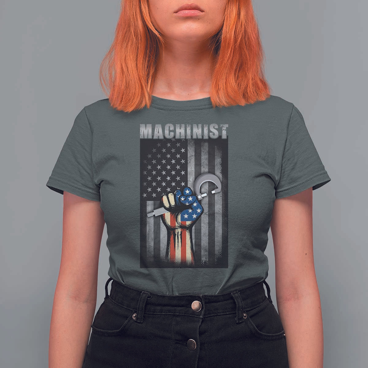 Machinist Patriotic US Flag T Shirt For Women - Wonder Print Shop