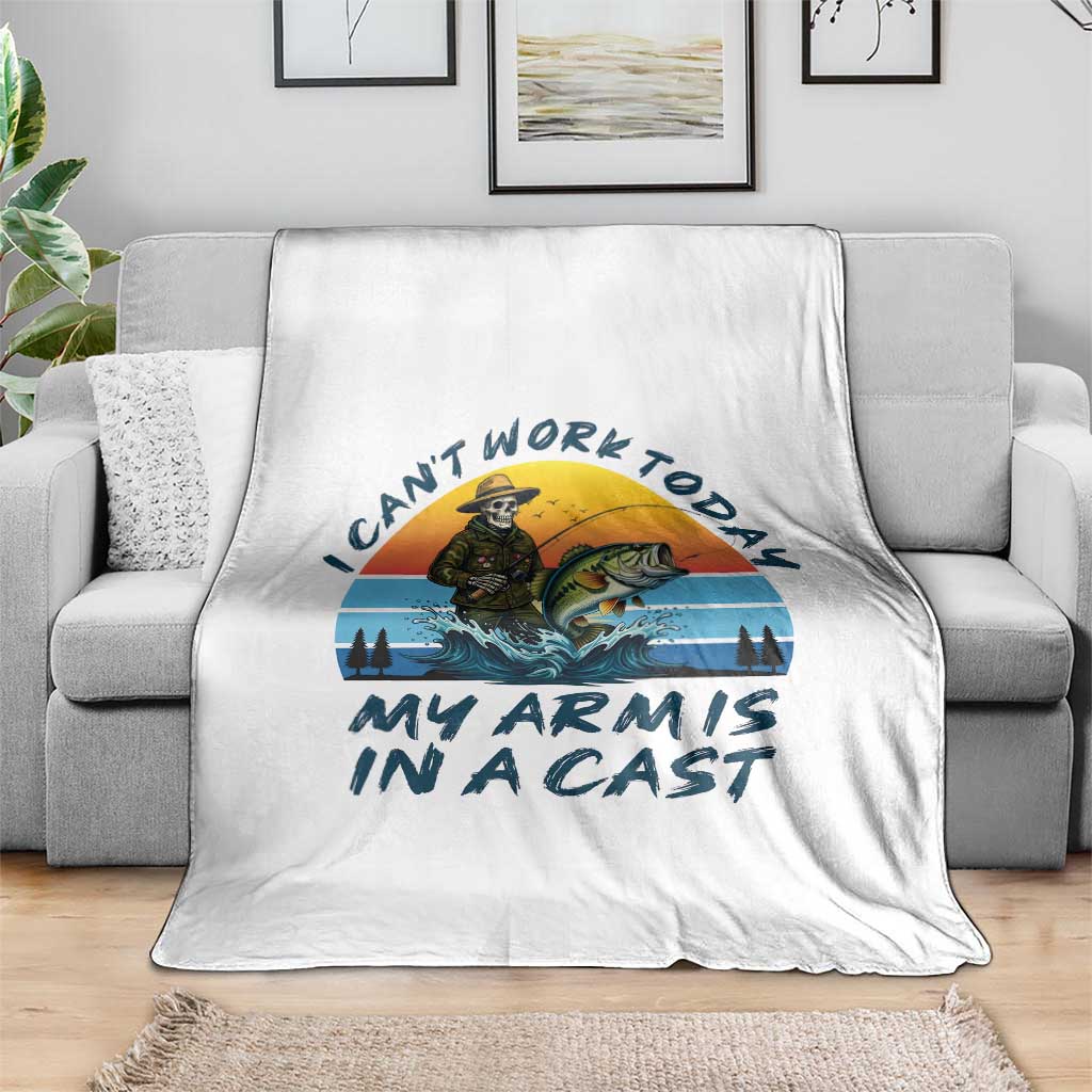 Funny Skeleton Camo Fishing Throw Blanket I Can Not Work Today My Arm Is In A Cast - Wonder Print Shop