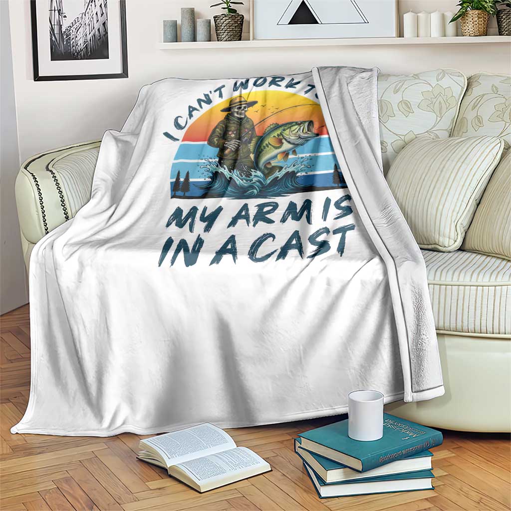 Funny Skeleton Camo Fishing Throw Blanket I Can Not Work Today My Arm Is In A Cast - Wonder Print Shop