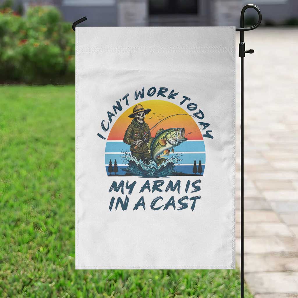 Funny Skeleton Camo Fishing Garden Flag I Can Not Work Today My Arm Is In A Cast - Wonder Print Shop