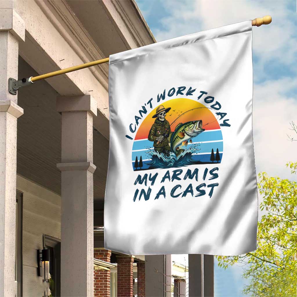 Funny Skeleton Camo Fishing Garden Flag I Can Not Work Today My Arm Is In A Cast - Wonder Print Shop
