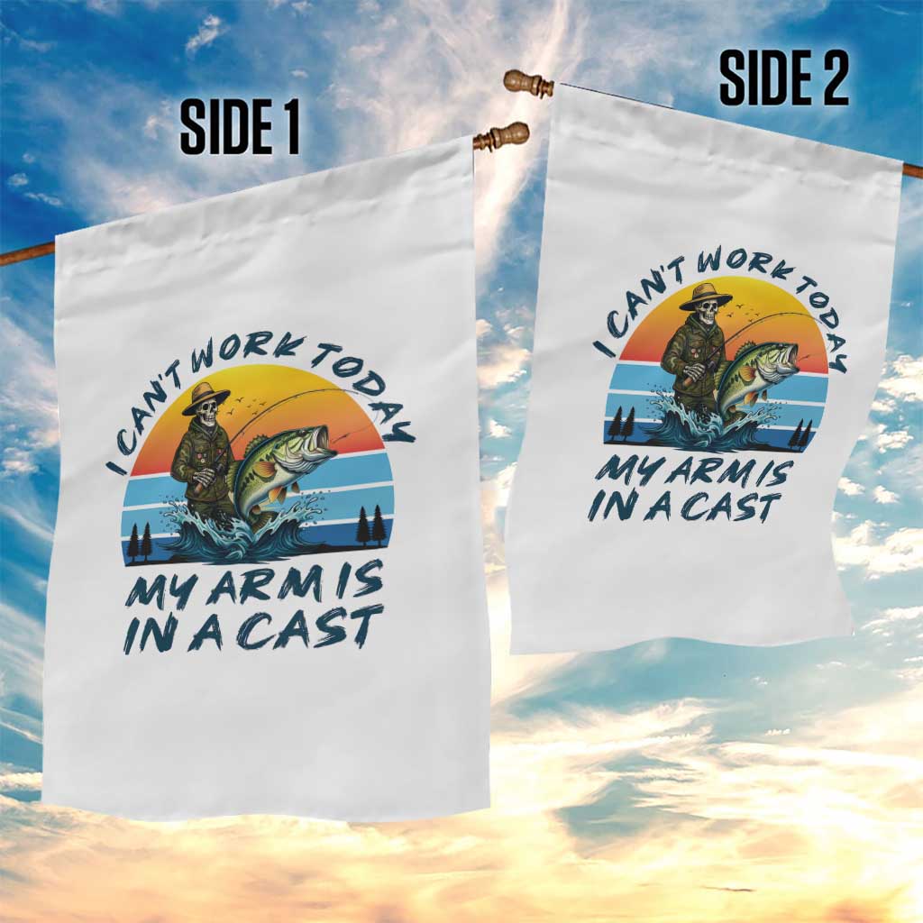 Funny Skeleton Camo Fishing Garden Flag I Can Not Work Today My Arm Is In A Cast - Wonder Print Shop