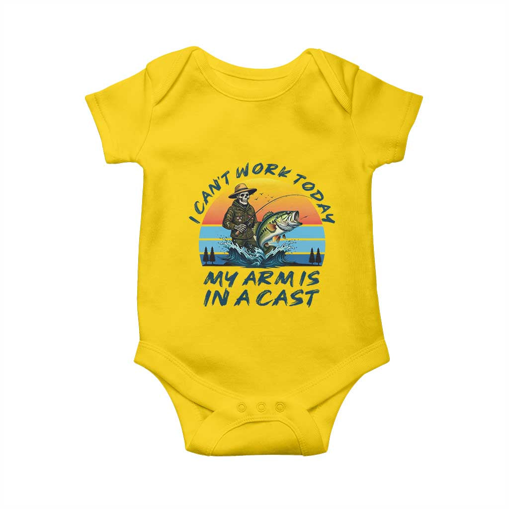 Funny Skeleton Camo Fishing Baby Onesie I Can Not Work Today My Arm Is In A Cast - Wonder Print Shop