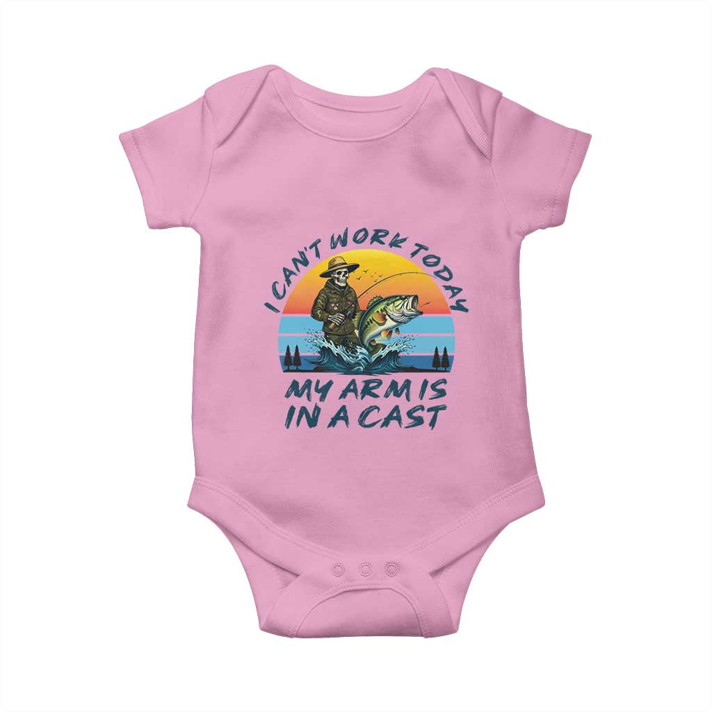 Funny Skeleton Camo Fishing Baby Onesie I Can Not Work Today My Arm Is In A Cast - Wonder Print Shop
