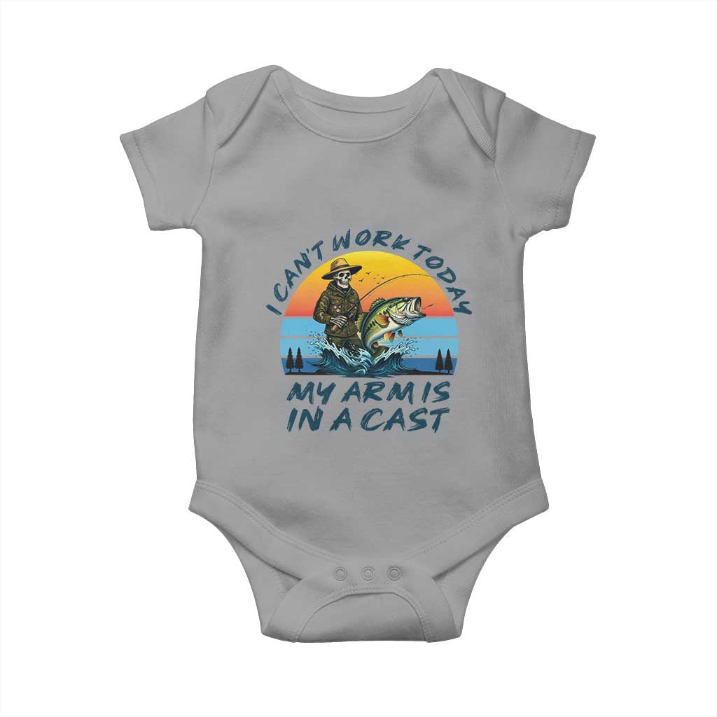 Funny Skeleton Camo Fishing Baby Onesie I Can Not Work Today My Arm Is In A Cast - Wonder Print Shop