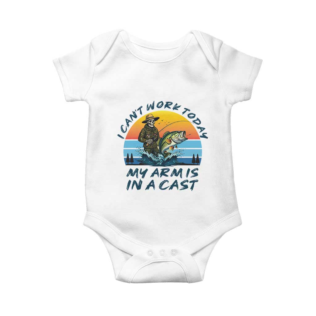 Funny Skeleton Camo Fishing Baby Onesie I Can Not Work Today My Arm Is In A Cast - Wonder Print Shop