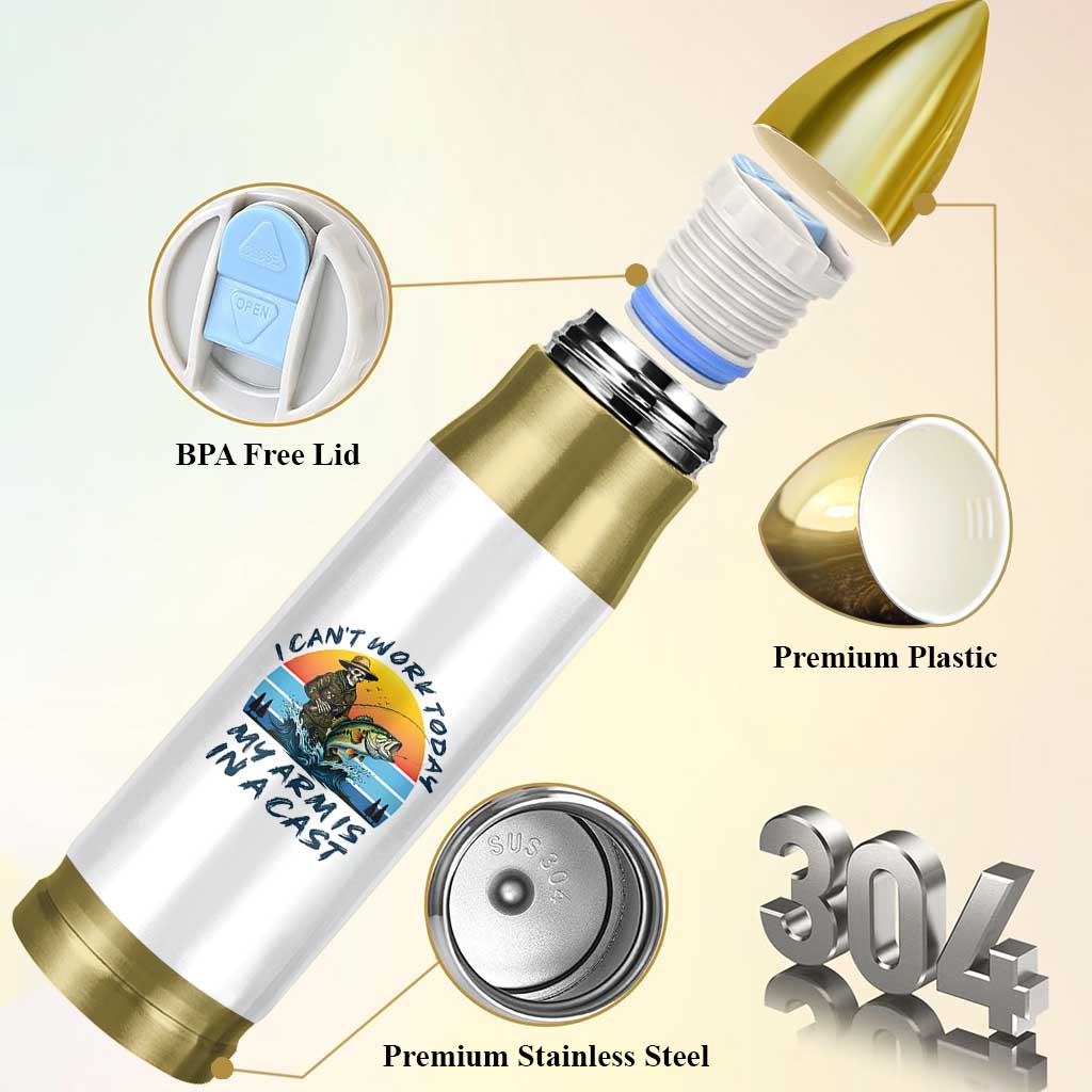 Funny Skeleton Camo Fishing Bullet Tumbler I Can Not Work Today My Arm Is In A Cast - Wonder Print Shop