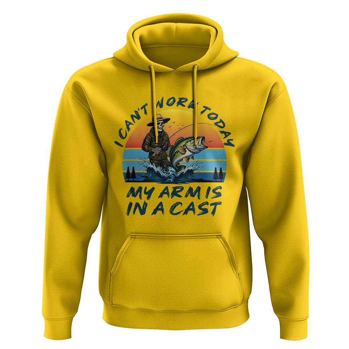 Funny Skeleton Camo Fishing Hoodie I Can Not Work Today My Arm Is In A Cast - Wonder Print Shop