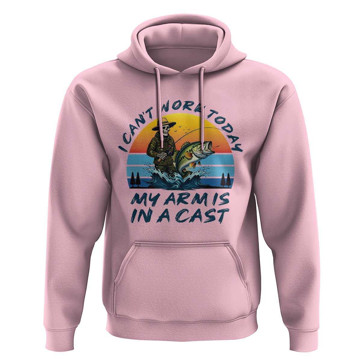 Funny Skeleton Camo Fishing Hoodie I Can Not Work Today My Arm Is In A Cast - Wonder Print Shop