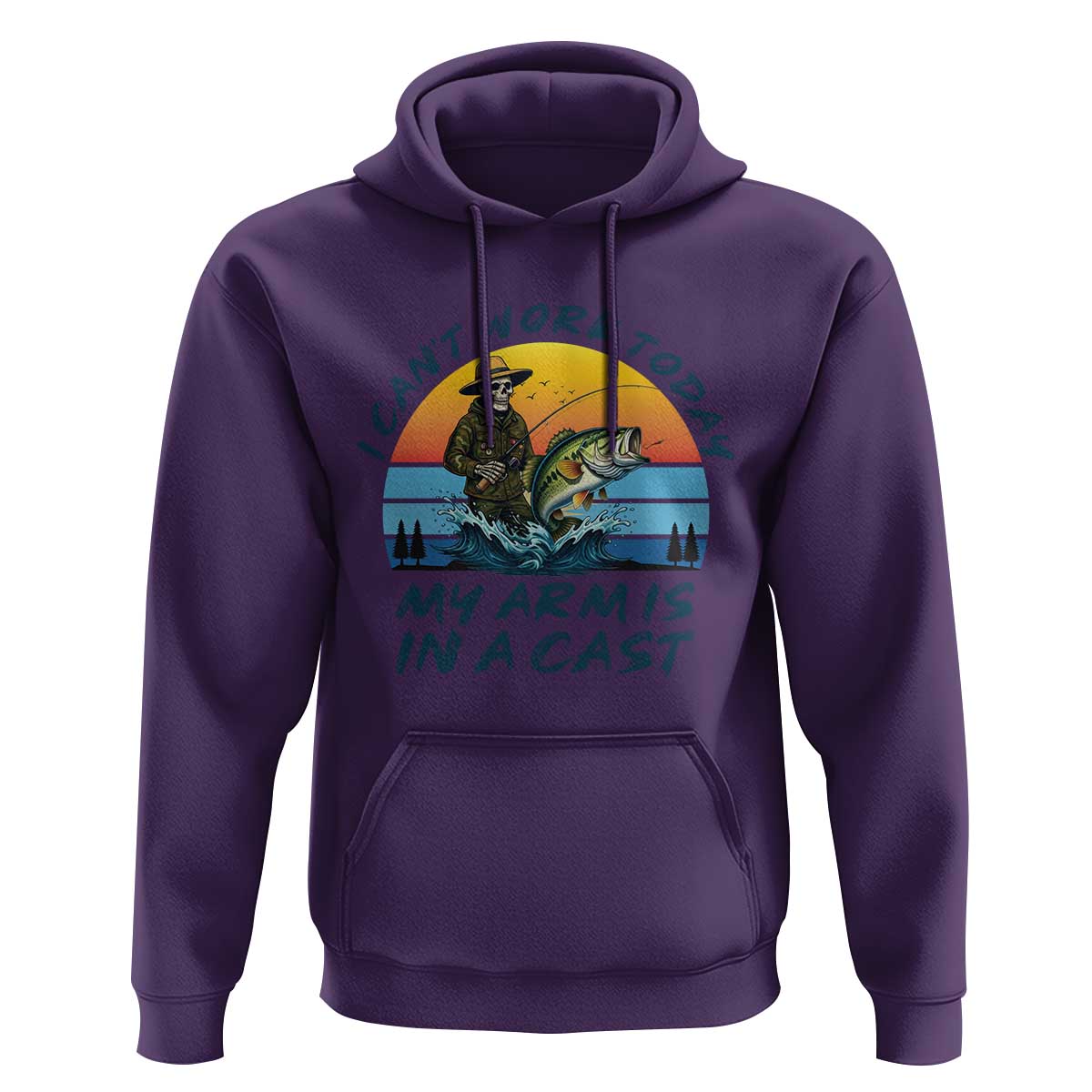 Funny Skeleton Camo Fishing Hoodie I Can Not Work Today My Arm Is In A Cast - Wonder Print Shop