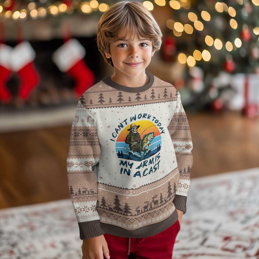 Funny Skeleton Camo Fishing Ugly Christmas Sweater I Can Not Work Today My Arm Is In A Cast - Wonder Print Shop