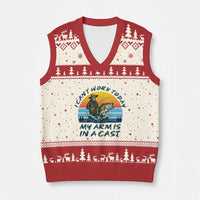 Funny Skeleton Camo Fishing V-Neck Knit Sweater Vest I Can Not Work Today My Arm Is In A Cast - Wonder Print Shop